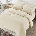 ARLINENS Teddy Bear Fleece Duvet Quilt cover, Super Soft Warm Cozy Bedding Set With Pillow Cases in single Double King Super king (Cream, super King)