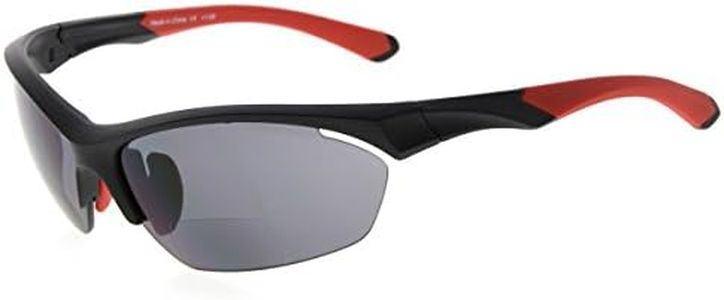 Eyekepper TR90 deportes bifocales gafas de sol béisbol Correr Pesca conducción Golf Softbol senderismo half-rimless gafas de lectura (Negro Marco Rojo Templo, +2.00)