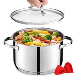 GOURMEX 3.8 Quart Induction Stock Pot | Stainless Steel Soup Pot with Glass Lid | Heavy Duty Stainless Steel Pot | Compatible with All Heat Sources | Dishwasher Safe