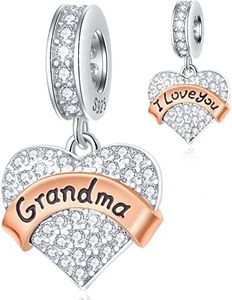 I Love You Nonna Charms Cuore, si adatta Pandora Mothers Day Bracciale Collana, argento Sterling 925 Nonna Clear CZ Ciondolo, bisnonna Dangle Perline, regalo per Abuela/nonna/Babcia