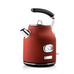 Westinghouse 1.7L 2200W Retro Series Electric Kettle | Fast Boil, Water Boiler For Hot Drinks, Quiet Boil & Detachable Filter | Temperature & Water Level Indicator | 2 Years Warranty (Red)