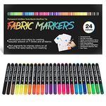 Fabric Markers Permanent for T Shirts, Canvas Bags, Clothing, No Bleed, Fine Tip, Child Safe & Non- Toxic. JR.WHITE Fabric Paint Pens Set of 24 Colors