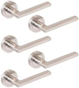 Jdel Pack of 5 Interior Door Levers,Passage Door Handle Set with.50mm Rosette,Aluminum and Zamak, Satin Nickel