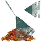 ORIENTOOLS Garden Rake, Garden Leaf Rake, Foldable Garden rake for Leaves Lightweight Steel Poly Shrub Rake for Cleaning Leaves, 26 Tines, 167 cm (Green)