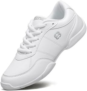 FUQIAO Girls White Cheerleading Shoes Lightweight Youth Cheer Competition Sneakers Kids Training Tennis Shoes, White 4 Big Kid