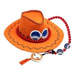 Portgas D Ace Cosplay Costume Hat with Necklace, Halloween Costumes Orange Felt Cowboy Hats Western Hats for Women Men Boys Adults