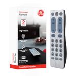 GE Big Button Universal Remote Control for Samsung, Vizio, Lg, Sony, Sharp, Roku, Apple TV, TCL, Panasonic, Smart TVs, Streaming Players, Blu-Ray, DVD, 2-Device, Silver, 33701