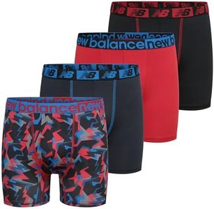 New Balance Boys' 3.5" Underwear, Performance Boxer Briefs (4 Pack), Team Red Thunderbolt Camo/Blue Graphite/Team Red/Black, Medium