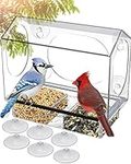 E-SMARTER Window Bird Feeder, Sturdy and Durable Bird Window Feeder with 6 Strong Suction Cups, Wet and Dry Separation Removable Magnetic Tray, Clear Bird Feeder for Window for Wild Bird, Small Bird