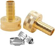 Hooshing 2Pcs Garden Hose Connector 1/2" Barb x 3/4" Female GHT Thread Solid Brass Water Hose Repair Kit Female Hose End Mender with Stainless Clamp Fit for 1/2" Garden Hose