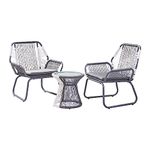 Christopher Knight Home Ava Outdoor 3 Piece Rope and Steel Chat Set, Finish, Gray/White/Gray