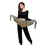 VRITRAZ Women's Velvet Belly Dance Hip Scarf Waistband Belt Skirt with Multi Color Beads and 300 Ringy Golden Coins 300 Multi