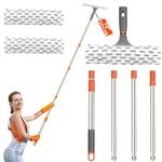 Extra Long Handle Window Squeegee - 12" Squeegee & Microfiber Scrubber, 2 Reusable Pads, 72 Inch Extension Pole,Streak-Free for Indoor Outdoor Home Glass Patio Door High Place Spring Cleaning Tool