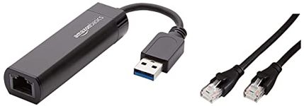 AmazonBasics USB 3.0 to 10/100/1000 Gigabit Ethernet Internet Adapter & Amazon Basics RJ45 Cat-6 Ethernet Patch Internet Cable - 10 Foot (3 Meters), Black