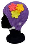 Blue Reef Rome Bubble Single Colour Floral Ladies Classic Retro 3 Flower Bunch 3D Petal 3 Tropical Colours Stylish Vintage Swimming Hat Swim Cap One Size Adults With Adjustable Strap (Purple)