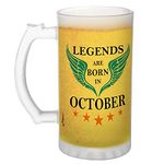 FirseBUY Legends are Born in October Cool Printed Glass Beer Mug for Dad, Brother, Son, Boyfriend, Husband, Friends - 470 ml