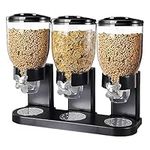 Taylor & Brown Triple Cereal Dispenser Classic Dry Food Canister, Dry Food Dispenser Control Storage Container, Great for Cornflakes, Candy, Nuts, Beans, Granola - Kitchen Storage Dispenser, Black