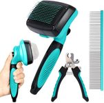 Belle Vous Dog Brush Grooming Kit - Self-Cleaning Pin Slicker Brush, Nail Cutters & Comb - Removes Loose Fur & Tangles - Long/Short Hair Cats & Dogs