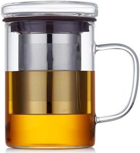 Unbreakable Glass Tea Cup with Infuser - 16oz Mug for Loose Leaf Tea, Infusion Mug with Stainless Steel Filter and Glass Lid