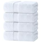 White Classic Luxury Bath Towels Large Pack of 4, Hotel Quality Bathroom Towel Set 137 x 68 cm, White Shower Cotton Towels 4 Pack, Large Thick Plush Bath Towels 700 Gsm For Body, Hair, Pool, White