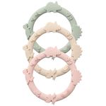 YIVEKO Silicone Teethers for Babies 0-6 6-12 Months Teething Toys for Infants Baby Chew Toys for Sucking Needs Baby Teething Rings for Infant Boys and Girls 3 Pack-Dinosaur-Blush