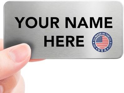 Magnet Me Up Custom Metallic Name Tag Badge - 1.5"x3" Text Only- 20 mil Silver Aluminum, Personalized Logo & Name, Full Color, Customizable Identification Label for Business & Employee, Made in USA