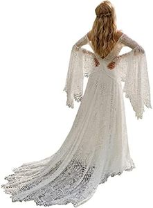 Women's Wedding Dresses Boho for Bride with Long Sleeves Plus Size Lace Beach Bridal Gowns Bohemian Wedding Gowns Ivory US6