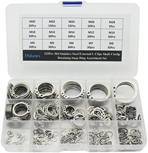 Didamx 325Pcs 304 Stainless Steel External C-Clips Shaft Circlip Retaining Snap Ring Assortment Set