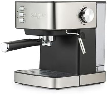 Salter Manual Espresso Machine With Milk Frother – Compatible With Ground Coffee, 15-Bar Italian Pressure Pump, 1.6L Detachable Water Tank, Includes Measuring Spoon, Tamper & Portafilter, 850W, EK6137