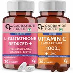 Carbamide Forte Japanese Reduced L Glutathione 500mg Tablets with Vitamin C from Amla Extract | Combo Pack for Skin Health – 30 Veg Tablets Each