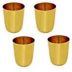 Utensils Masters Pure Brass Handmade Design Glass Tumbler for Serving and Drinking Glass (Set of 4, 300 ML)