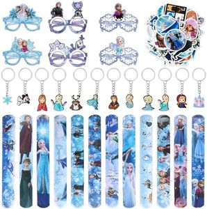 Frozen Party Bag - Frozen Snap Bracelet Children, Sticker Disney Frozen, Frozen Key Ring, Frozen Paper Glasses, for Children's Birthday Party Favours, Elsa Birthday Party Decoration