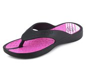 IMTY Womens Ladies Lightweight EVA Toe Post Slip On Flat Beach Summer Pool Slides Water Shoes Flip Flops Sandals (Black/Fuchsia, uk_footwear_size_system, adult, women, numeric, medium, numeric_4)