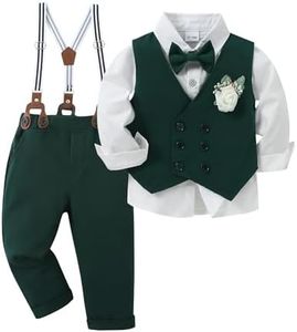 ZOEREA Bébé Garçon Gentleman Smoking Vêtements Ensembles, Enfant Mariage Baptême Tenue Costume Haut Chemise+Gilet+Pantalon+Nœud Papillon+Corsage Vert, 4-5 ans