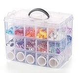 Anstore Craft Storage Box with Compartments, 3-Tier 30 Sections Transparent Stackable Plastic Box Organiser with Handle, Practical Sorting Box for Crafts, Jewelry, Toy, Sewing Accessories