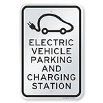 SmartSign Aluminum Sign, Legend"Electric Vehicle Parking and Charging Station" with Graphic, 18" High X 12" Wide, Black on White