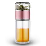 KitchEase 420ML Double-Layered Insulated Glass Tea Infuser Bottle | Tea & Water Separation Design for Loose Tea, Detox, & Fruit Water | Portable Glass Cup for Travel, Camping & Gifting