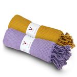 PATVY Bath Towels - 100% Cotton Waffle Weave Large Size Towels (75 x 150cm) - Quick Absorption &Faster Drying Bath Towel for Women & Men (Pack of 2, Lilac & Mustard Yellow)