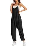 CAIYING Jumpsuit for Women Casual Rompers Sleeveless Loose Stretchy Strap Baggy Overalls Cotton Jumpers with Pockets (as1, alpha, m, regular, regular, Black)