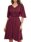 GRACE KARIN Wedding Guest Mother of The Bride Outfits Chiffon Cape Sleeve Plus Size Cocktail Dress Size 18 Wine