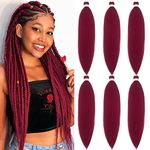 Dark Red Burgundy Braiding Hair Pre Stretched 26 inch Synthetic Hair for Braiding Micro Braiding Hair Extensions for Box Braids Long Knotless Prestretched Pre Stretched Braiding Hair (Pack of 6, 900#)