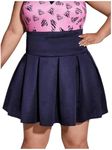 OYOANGLE Women's Plus Size Skater Tennis Skirt High Waist Mini Flared Pleated Skirt Blue 0XL