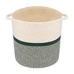 Navaris Cotton Rope Basket - 45 cm Diameter x 38 cm Height Storage Basket with Handles for Laundry, Blankets - Dark Green/Off-White