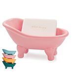 1 Piece 5.6" Colorful Ceramic Mini Clawfoot Bathtub Soap Dish Decortative Soap Dish Small Planter Makeup Organizer Container Hamster Bathtub（Pink）