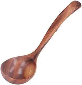 Lwuey Wooden Soup Spoon, Long Handle Wood Porridge Spoons Mastery Ladle Cooking Teak Deep Serving Spoon Handmade Carved Kitchen Sustainable Cookware Utensils for Home Dinner Catering Gift(Small)