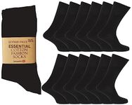 Men's/Boy's Seamless Toe Plain Black Cotton Essential Socks 12 Pair Multi Pack UK 6-11