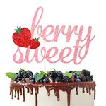 Berry Sweet Cake Topper, Strawberry Theme Birthday Baby Shower Party Decorations, Sweet One, Two Sweet, Sweet Fruit Birthday Cake Decor, Pink Glitter