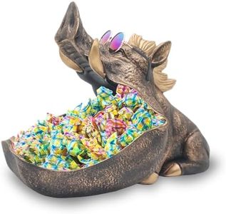 Dosker Animal Candy Dish Wild Boar Statue Key Bowl for Entryway,Home Sculpture Table Decor with Unique Big Container Storage Mouth,Cute Funny Candy bowls for Office Desk Decorative (Copper)