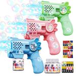 Reenovan Bubble Guns for Kids, 3 Pack Light Up Bubble Maker with 3 Bubble Solution Bottles, 6 Bubble Refill Packs, 12 Batteries Included, Outdoor Summer Gift Toys for Birthday Easter Party Favor