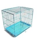 PAWWFECT PETS Dog Cage Double Door Heavy Duty Folding Metal Kennel for Large Size Dogs and Adults 30 Inch, Blue